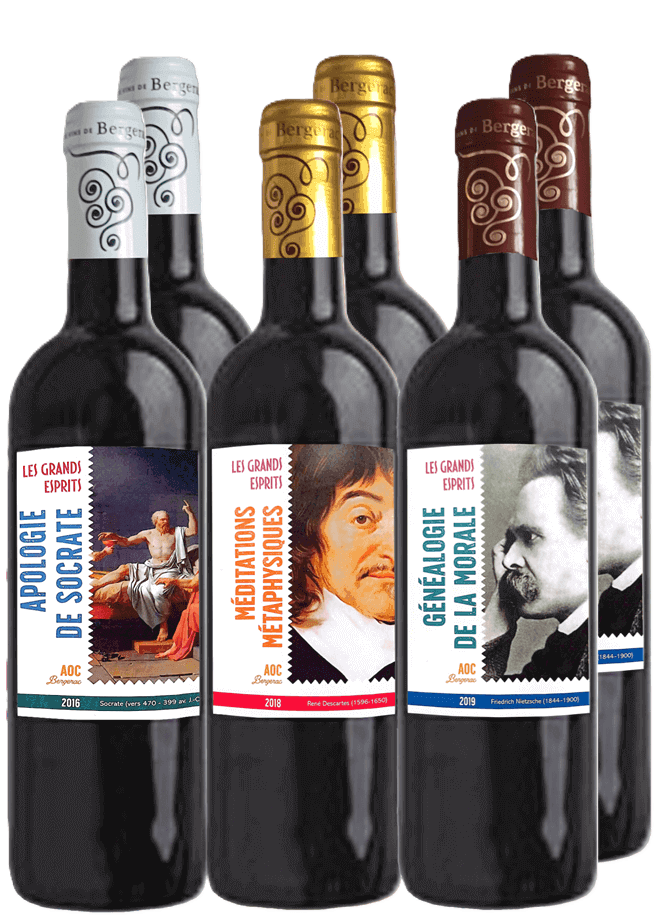 6 bouteilles = 2 x 3 (Socrate + Descartes + Nietzsche)